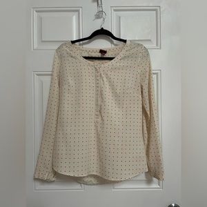 Cream blouse with grey and peach polka dots
